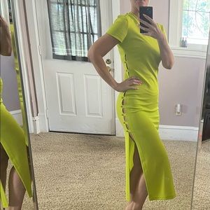 ZARA Buttoned Cut Out Dress - Lime Green